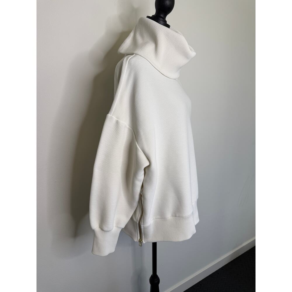 Varley Milton Sweatshirt Cream Ribbed Cowl Neck Side Zip Oversized Large - Picture 3 of 10